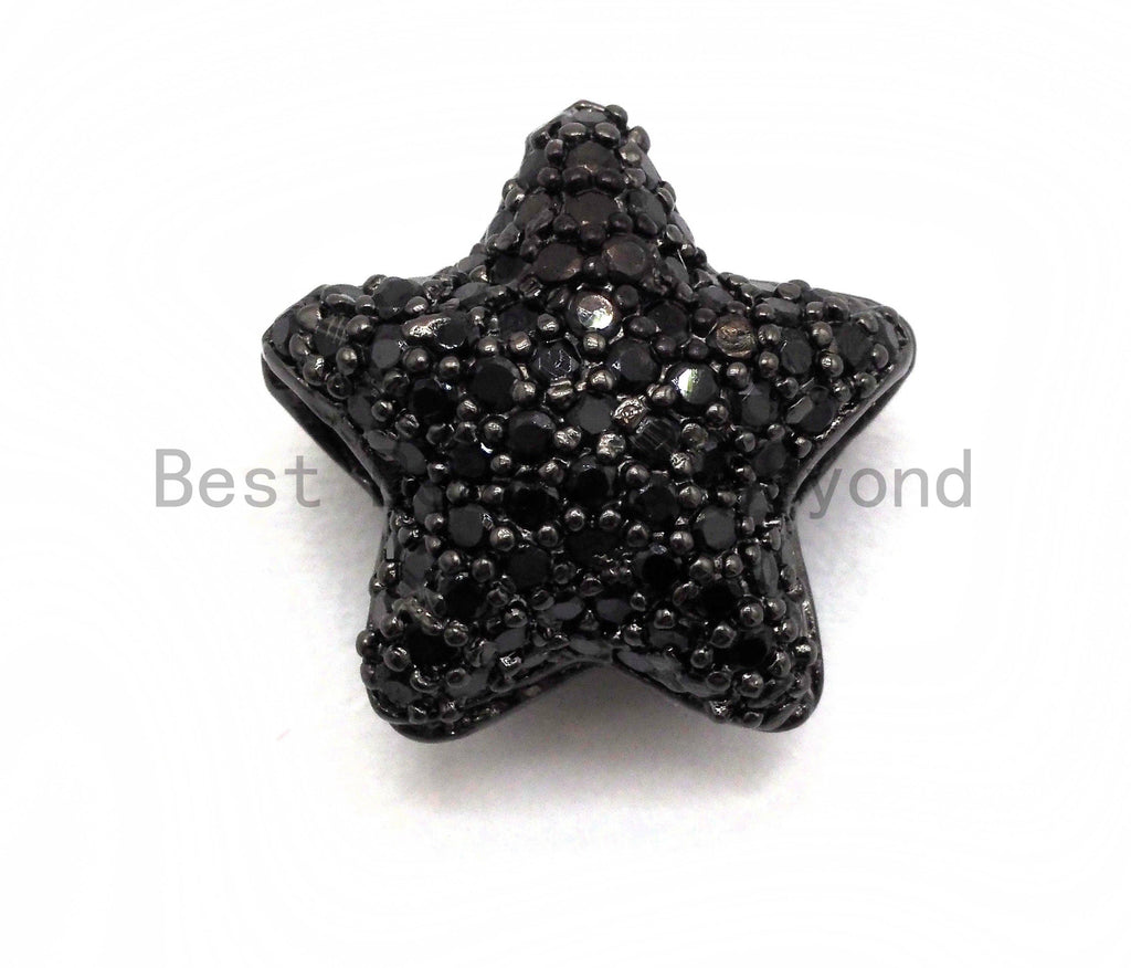 Black CZ Pave On Black Micro Pave Puffy Star Spacer Beads , Cubic Zirconia Star Spacer Beads,12mm, sku#C97