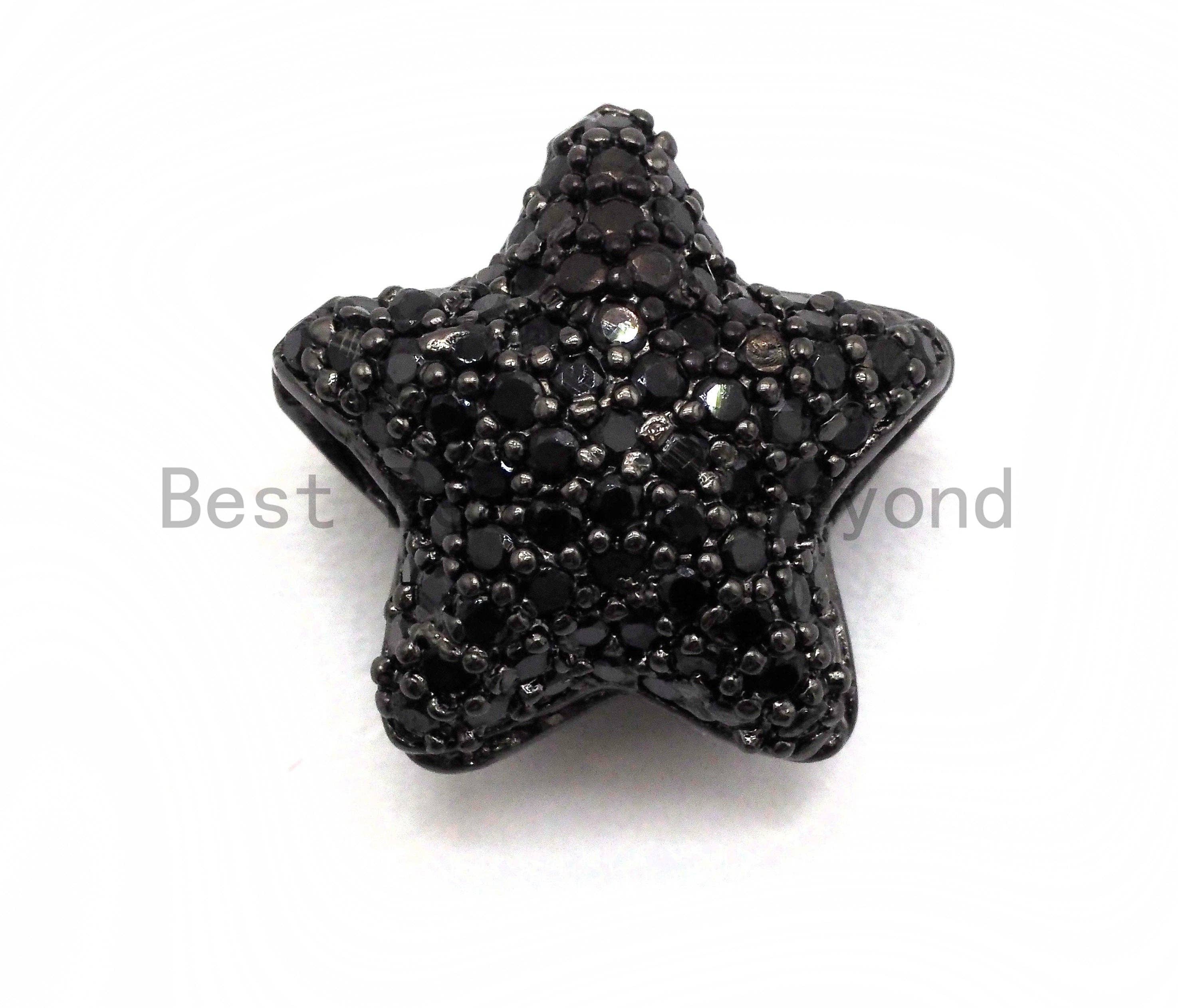 Black CZ Pave On Black Micro Pave Puffy Star Spacer Beads , Cubic Zirconia Star Spacer Beads,12mm, sku#C97