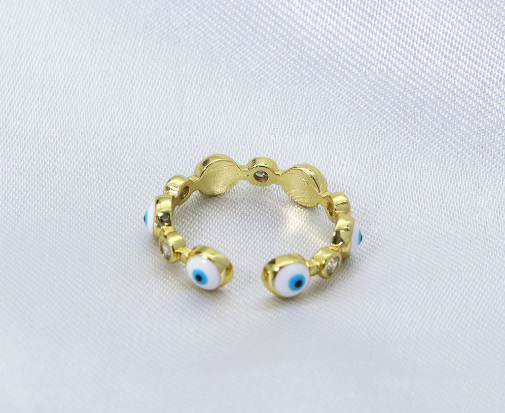 CZ Enamel Round Evil Eye Adjustable Ring, Sku#Y694
