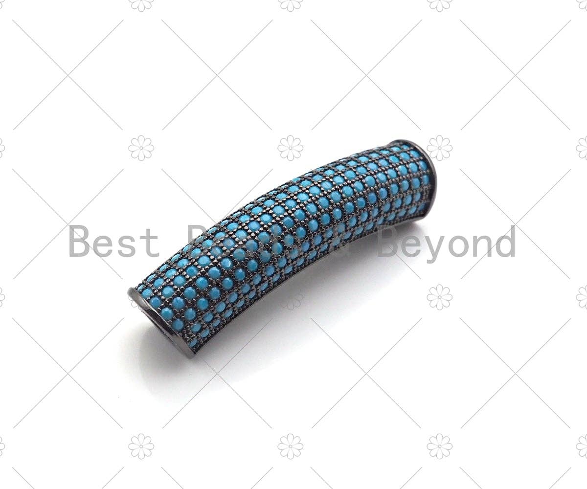 Turquoise CZ Micro Pave Half Full Pave Tube for Bracelet/Necklace, CZ Spacer in Silver/Gold/Rose Gold/ Black, Tube Beads, 38x8mm,sku#ML12