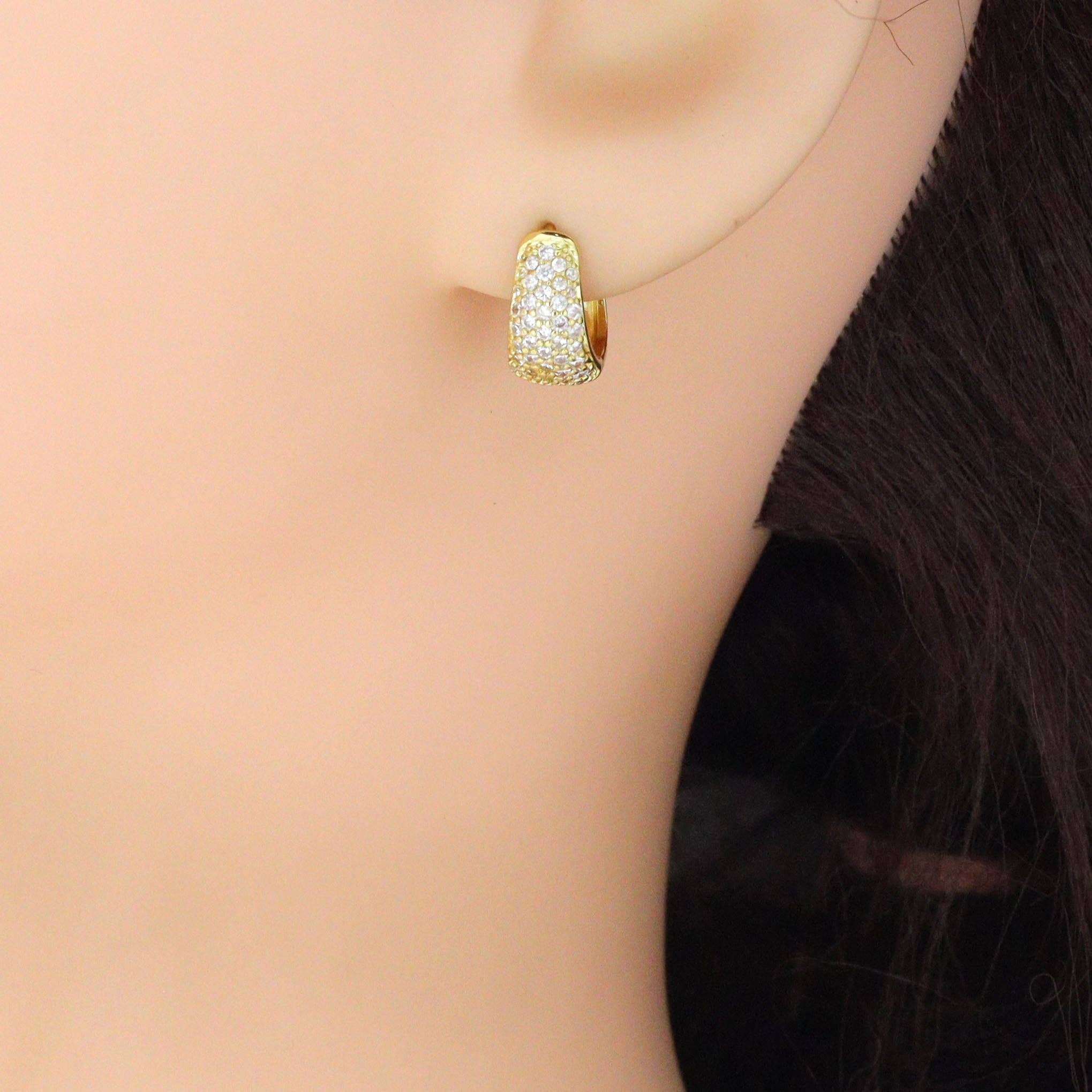 Gold Silver CZ Oval Shape Hoop Earrings, Sku#A474