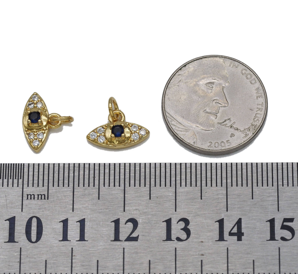 Gold CZ Pave Blue Evil Eye Charm, Sku#LK716