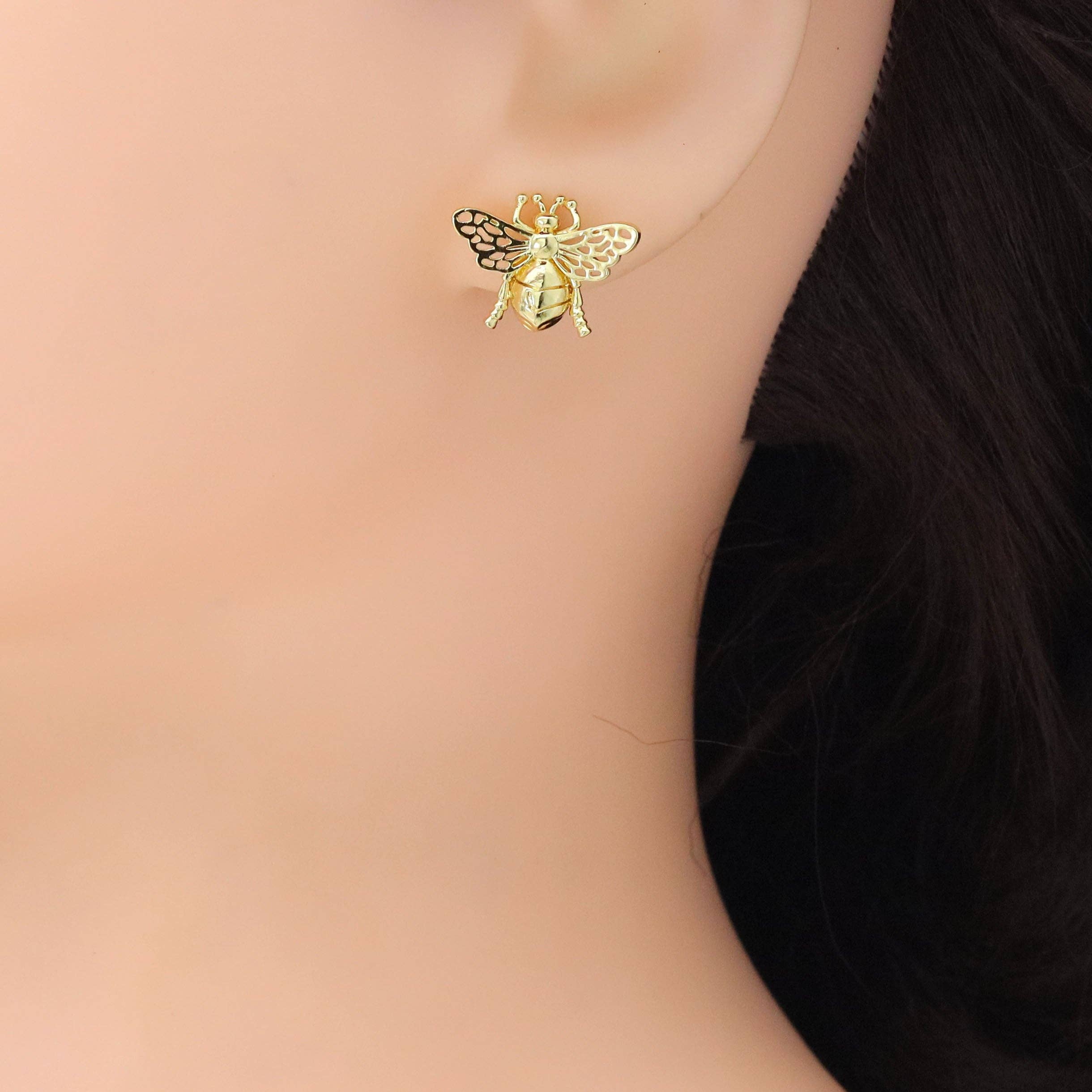 Slippy Gold Insect Shape Stud Earrings, Sku#LX666