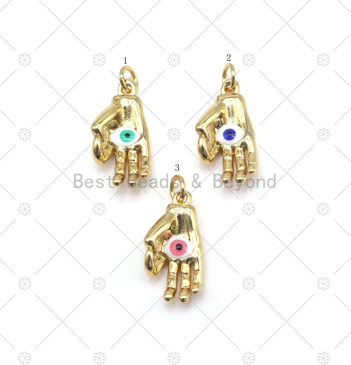Enamel Colorful Evil Eye On Hand Shape Pendant, SKU#Y550