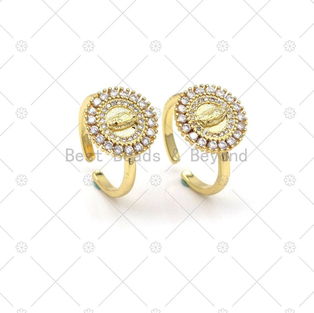 CZ Virgin Mary On Round Adjustable Ring, Sku#LD171