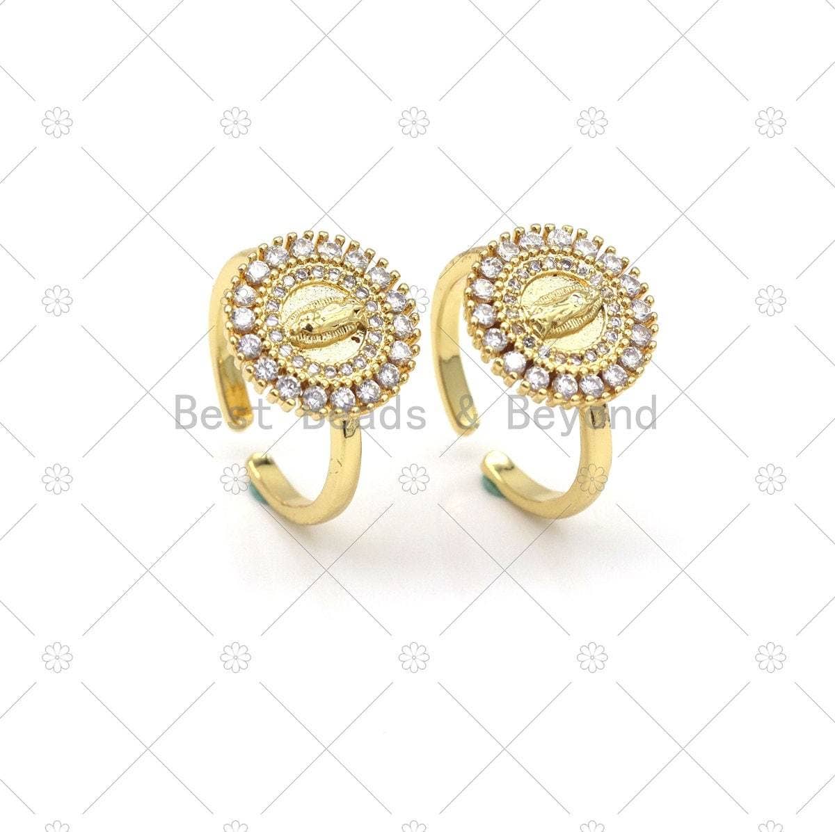 CZ Virgin Mary On Round Adjustable Ring, Sku#LD171