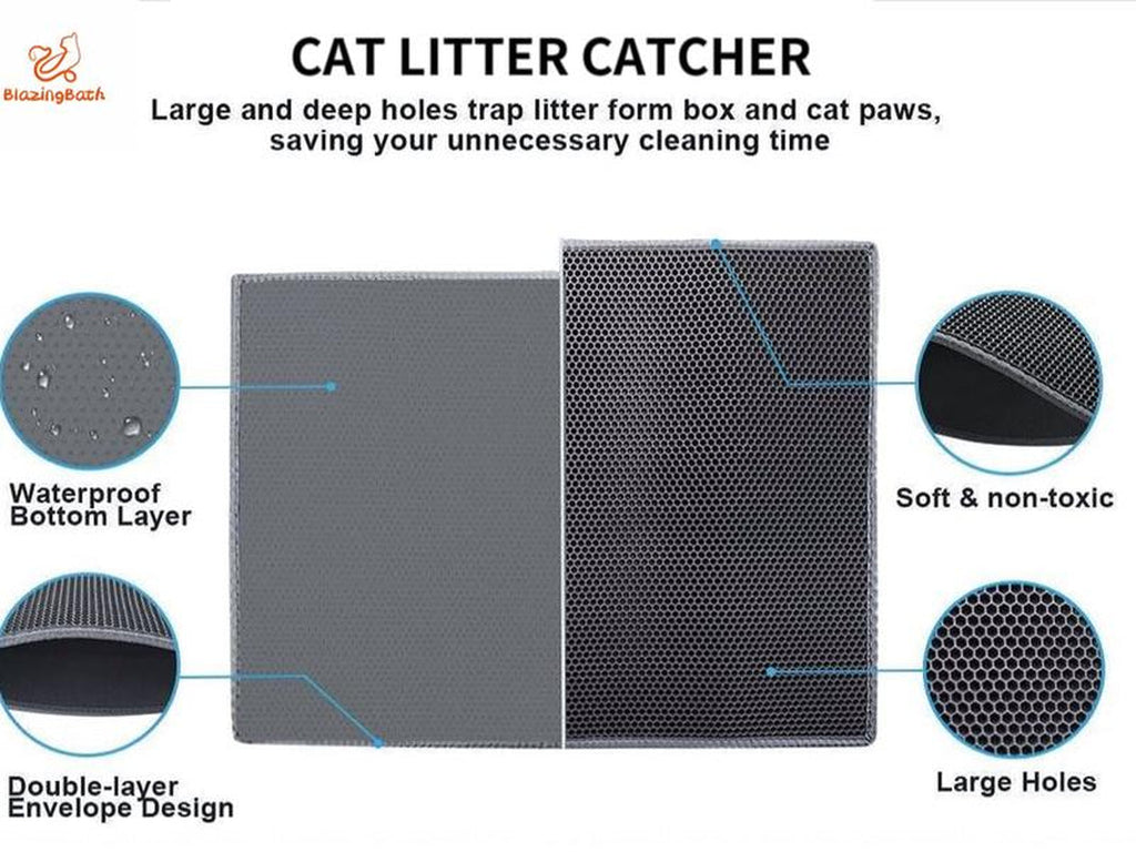 [Bb]Cat Litter Mat Double Layer Waterproof , Upgrade Waterproof Leakproof Back Layer, Honeycomb Trapping Mat, Washable, Easy to Clean, Scatter Control Kitty Litter Matt, Grey