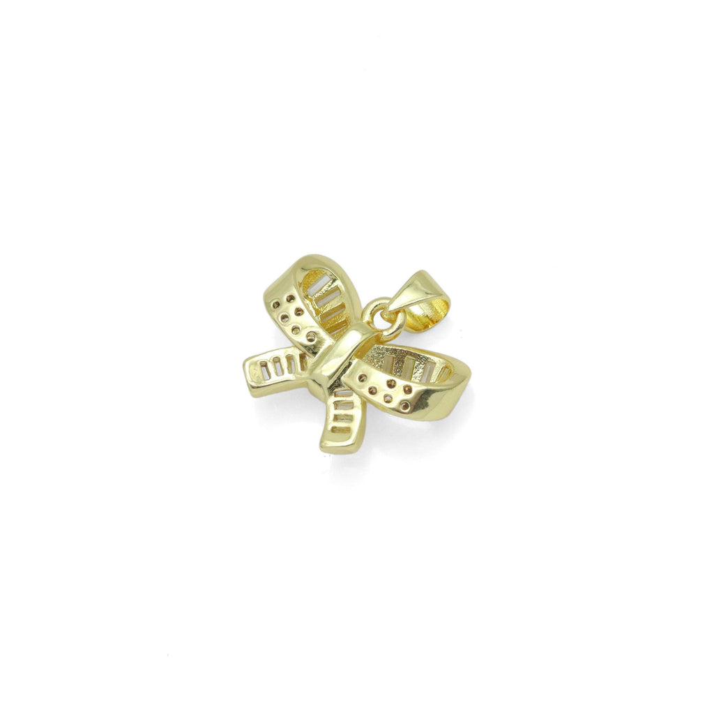 Clear Baguette CZ Gold Bowknot Charm Pendant, Sku#LK971