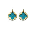 Gold CZ Clover Flower On Turquoise Stone Charm, Sku#L705