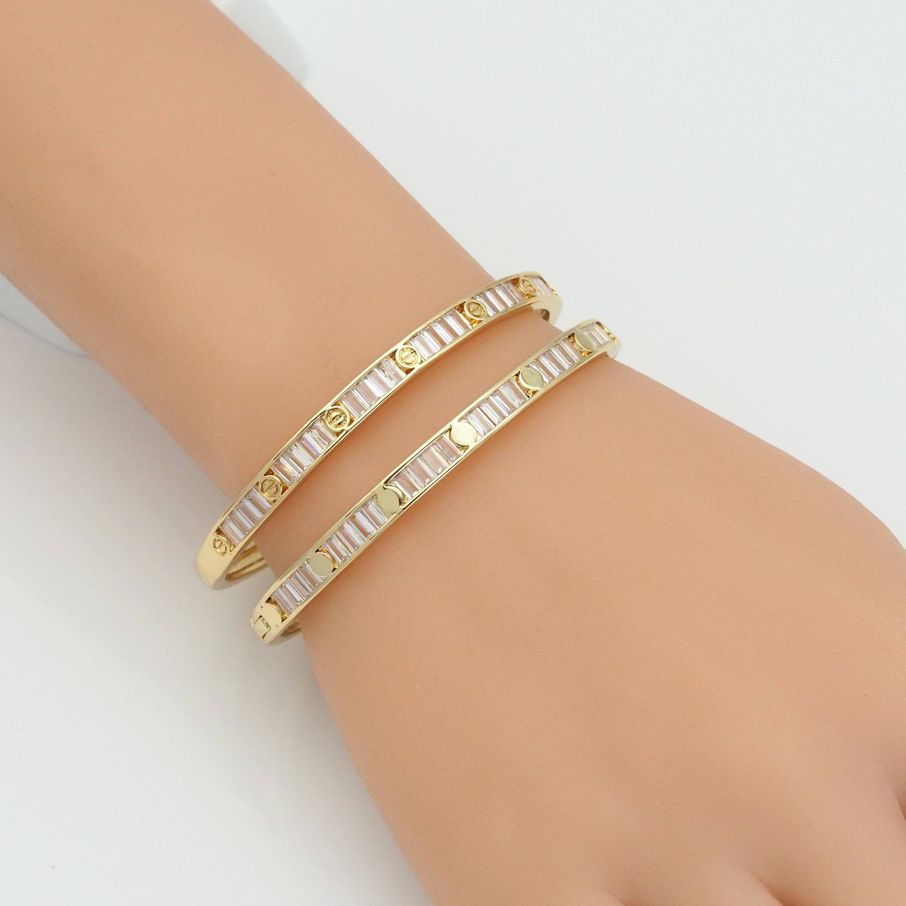 Clear Baguette CZ Gold Heart Thin Bracelet, Sku#LX262