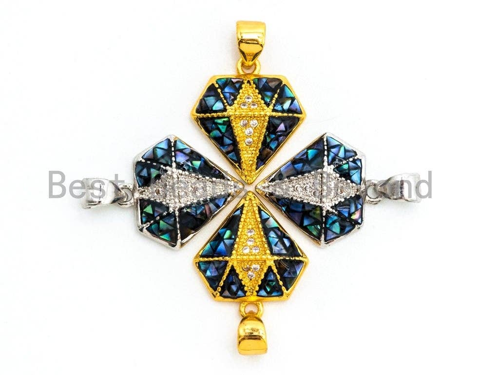 CZ Abalone Micro Pave diamond shaped Pendant, Cubic Zirconia Abalone Charm/Pendant, Jewelry Findings,14x16mm, sku#Z40