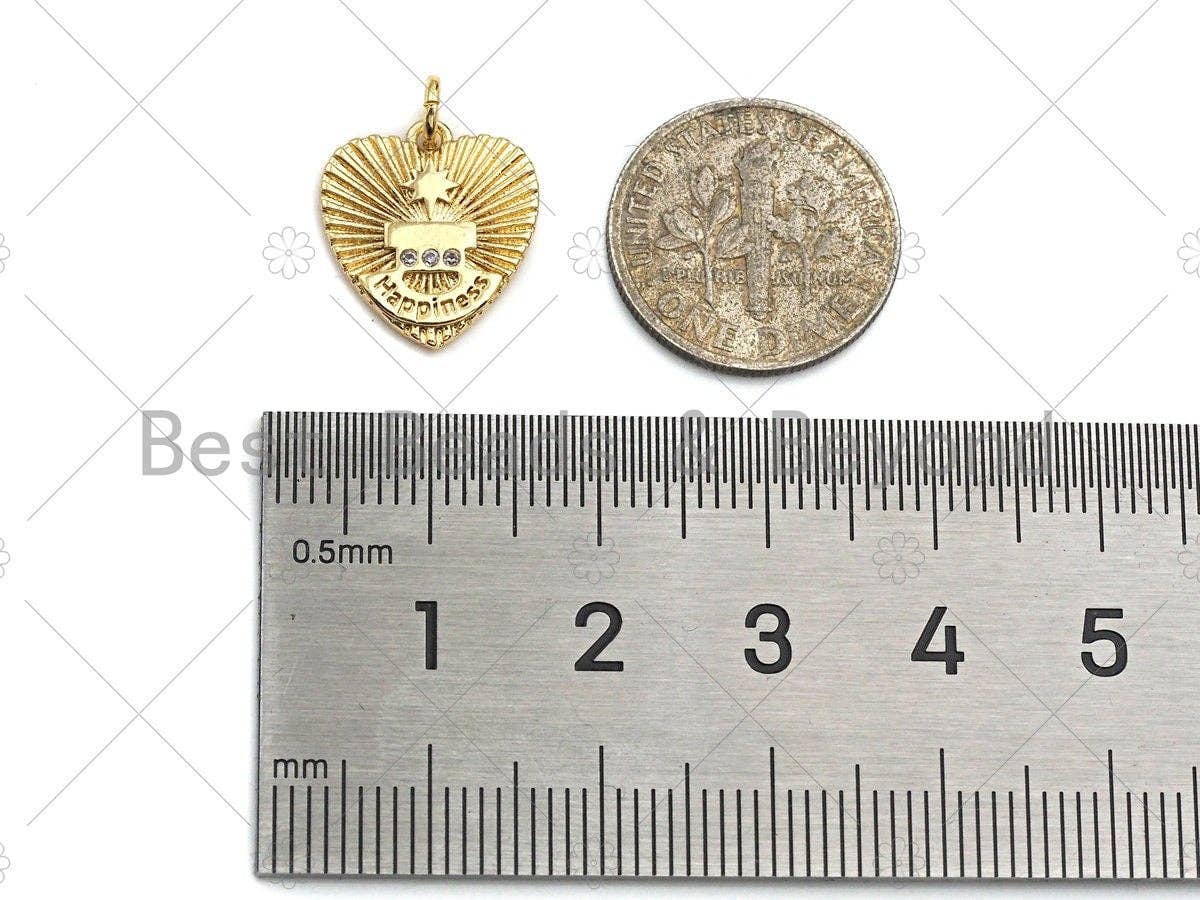 Clear CZ Micro Pave North Star On Heart Pendant/Charm, Gold Glowing Heart Charm, Cubic Zirconia Heart Pendant Charm, 13x15mm,sku#Z1233