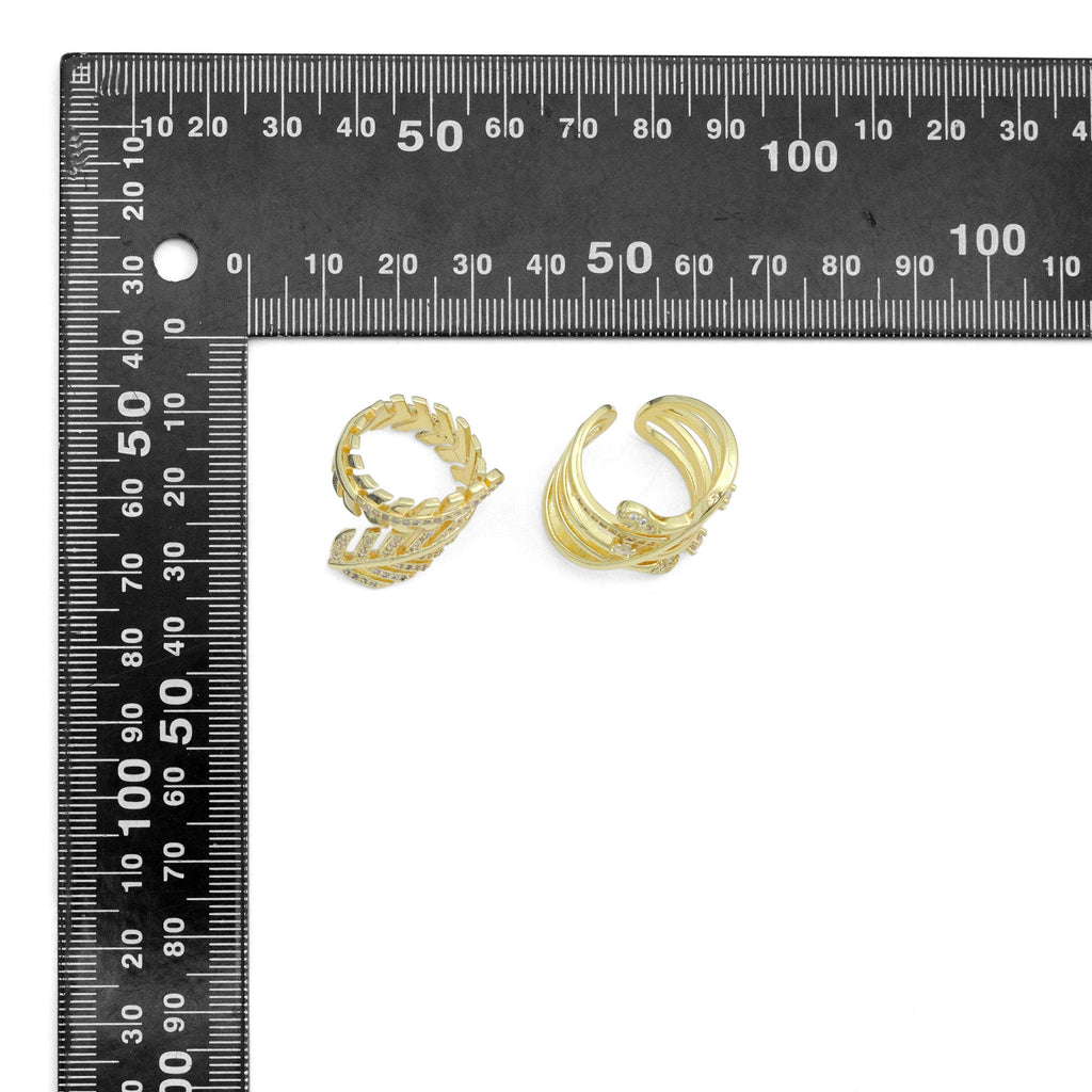 Clear CZ Leaf Multiline Wrap Statement Adjustable Ring, Sku#LD734