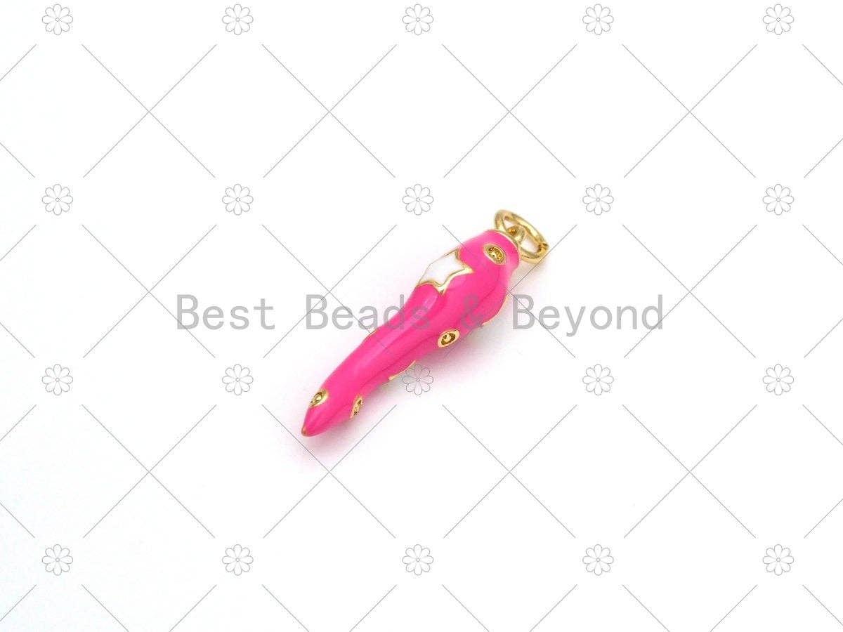 Colorful Enamel Five Point Star on Pepper Shape Pendant, 18K Gold Filled Enamel Charm, Necklace Bracelet Charm Pendant,6x26mm,Sku#Y539