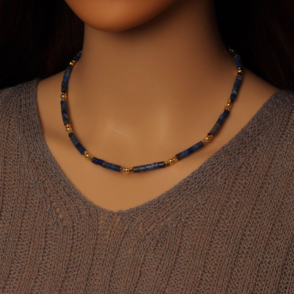 4mm Lapis Tube Beads Necklace, sku#EF543