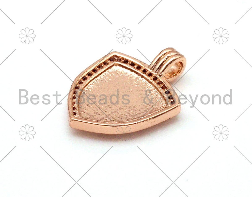CZ Micro Pave Maple Leaf On Shield Shape Pendant, Gold/Silver/Rose Gold Shiled Charm, Necklace Bracelet Charm Pendant, 21x15mm,Sku#Y483