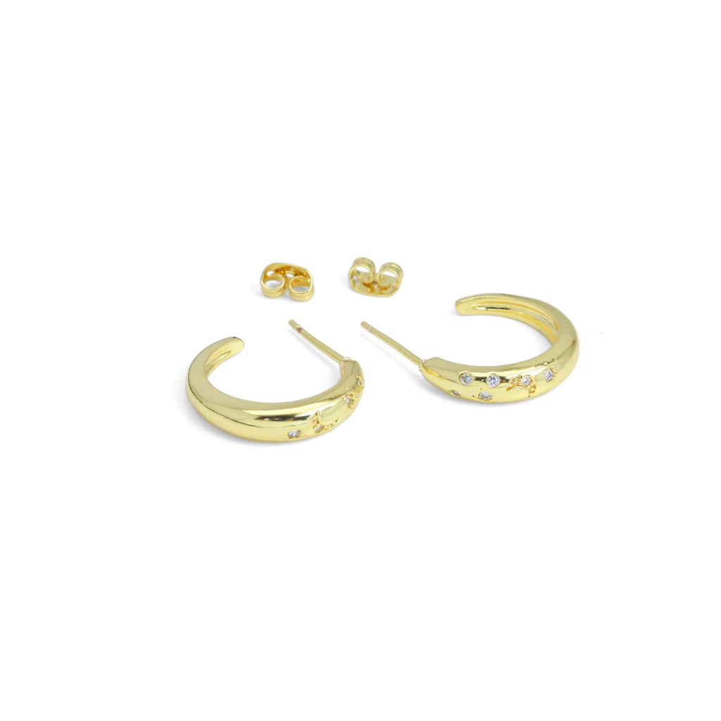 Gold Silver CZ Cresent Moon Star Hoop Earrings, Sku#LX637