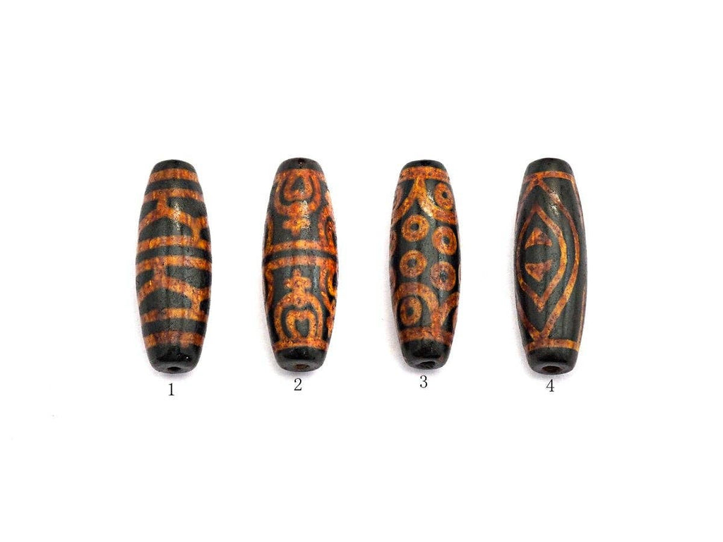 Natural Tibetan Agate Long Oval Shape Beads, Black Brown Dzi beads, Barrel Agate Beads, 10x30mm, sku#U564