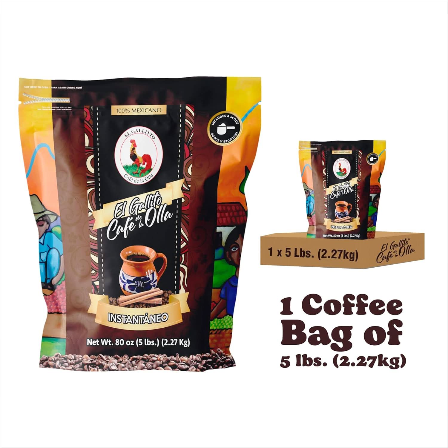 EL GALLITO Café de la Olla | 100% Mexican Instant Coffee 5 LB Bag