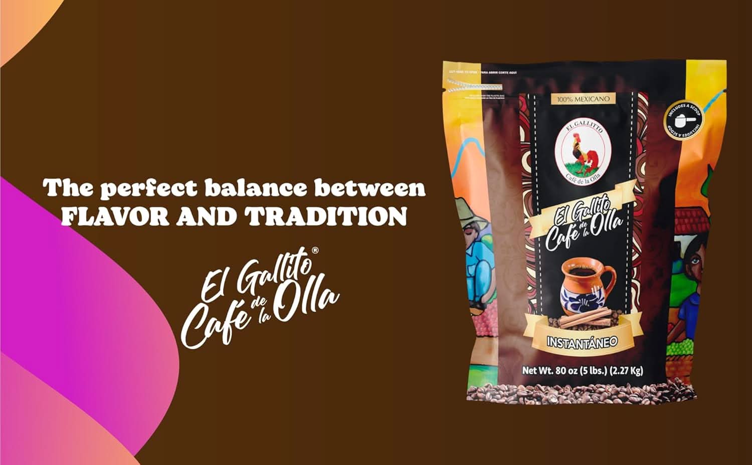 EL GALLITO Café de la Olla | 100% Mexican Instant Coffee 5 LB Bag