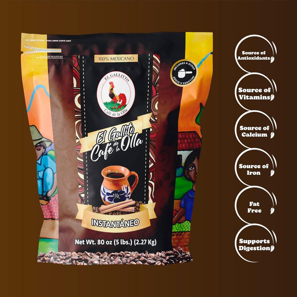 EL GALLITO Café de la Olla | 100% Mexican Instant Coffee 5 LB Bag