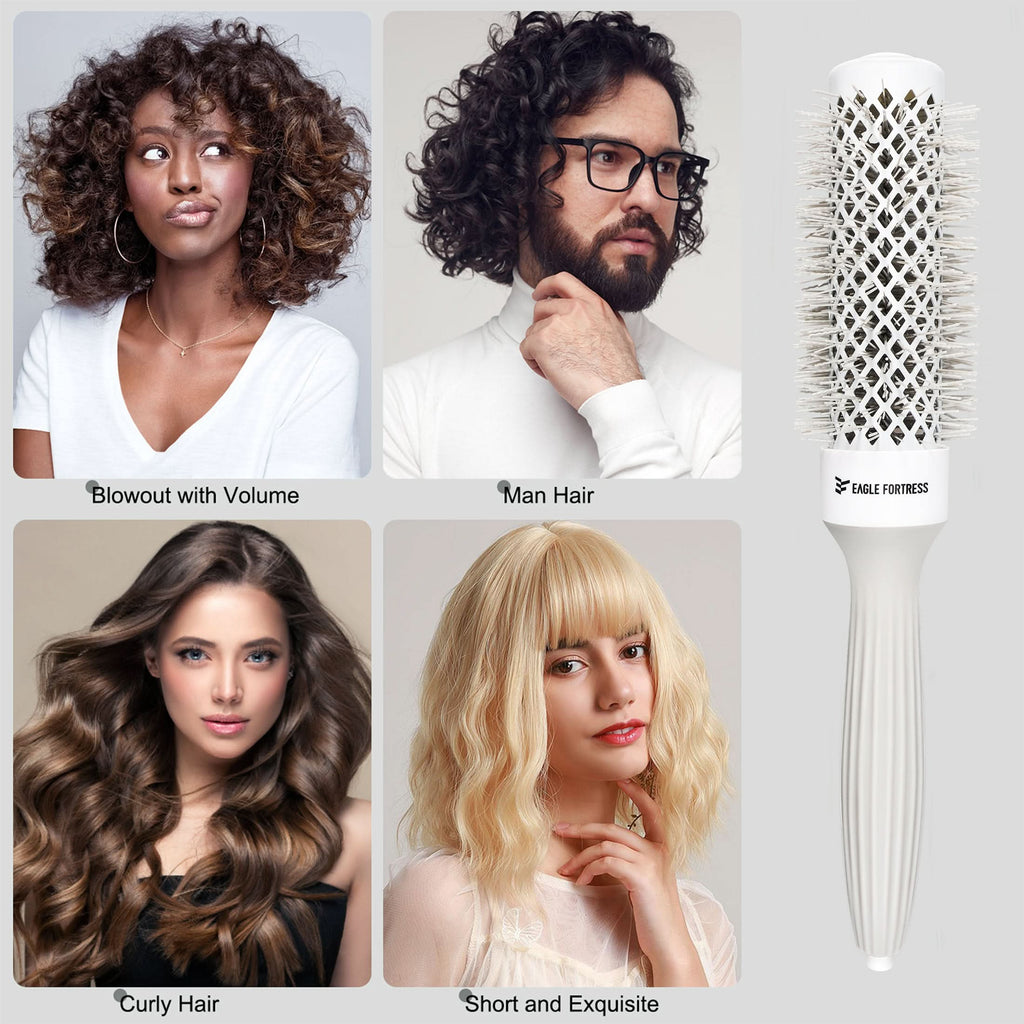 Eagle Fortress Professional Round Hair Brush for Blow Drying with Ceramic + Ionic, Grey 1.26in