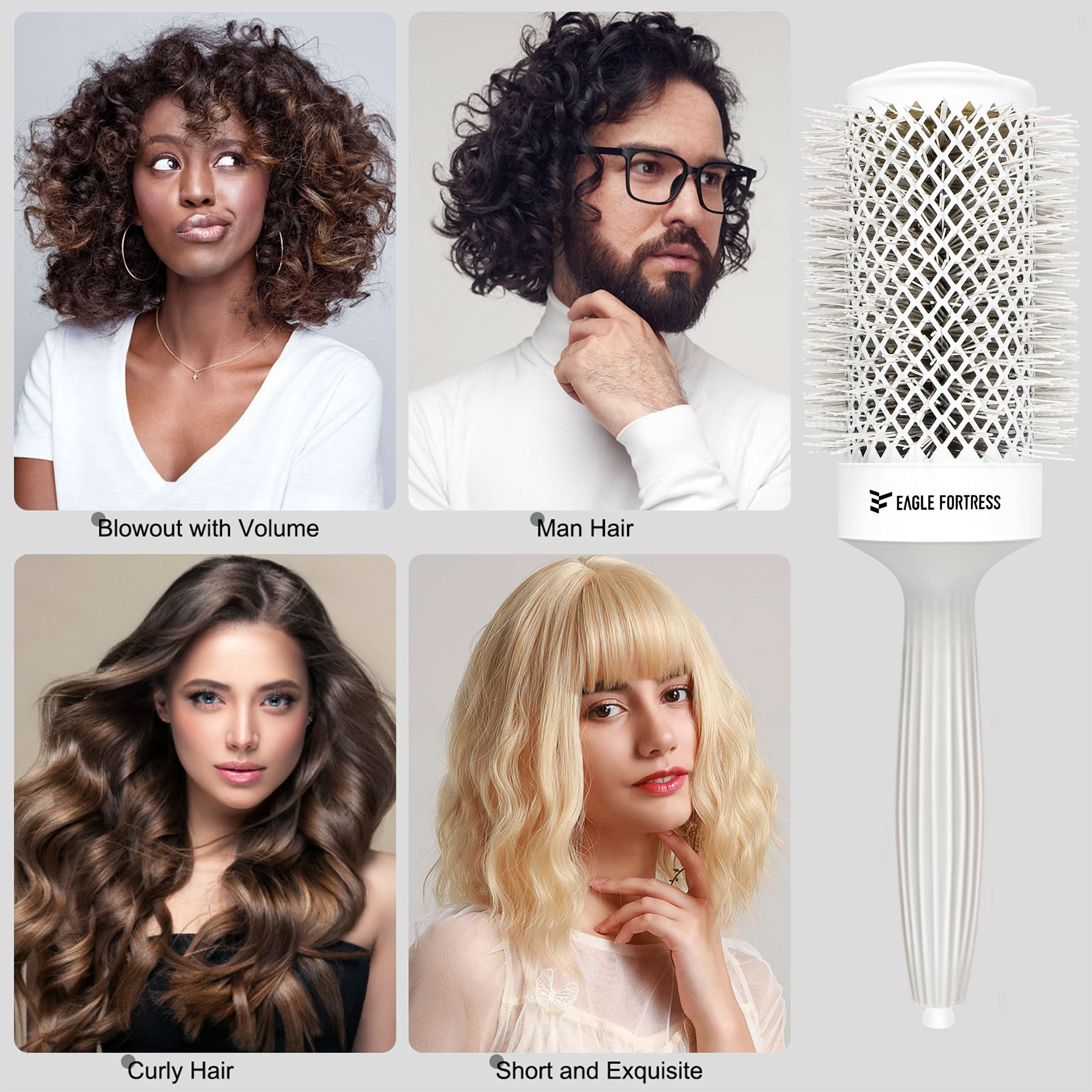 Eagle Fortress Professional Round Hair Brush for Blow Drying with Ceramic + Ionic, Grey 2.09in