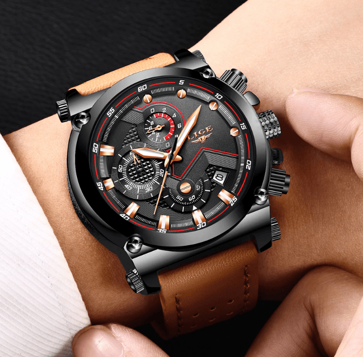 Montre Moderne Étanche pour Homme avec Bracelets en Cuir, Boîtier en Acier Inoxydable, Excellent Look, Cadeau Parfait