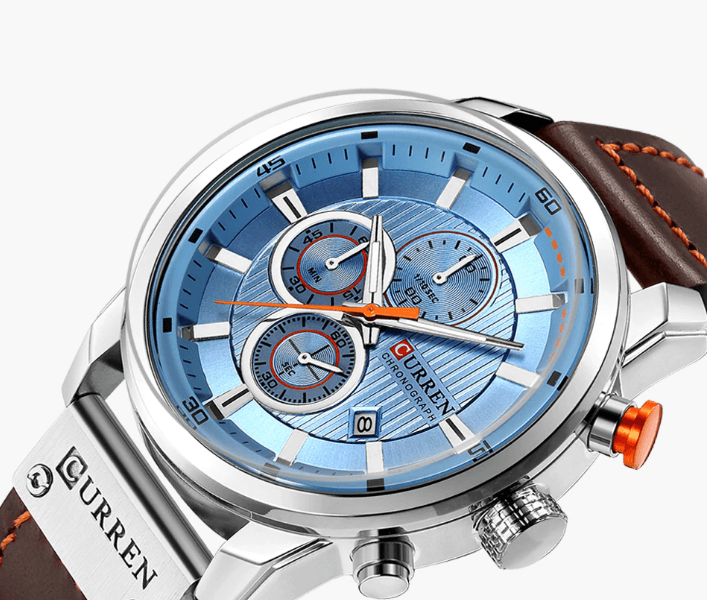 Montre de sport élégante et étanche pour homme avec chronomètres, affichage de la date, bracelets en cuir et verre Hardlex résistant aux rayures. Cadeau idéal pour lui.