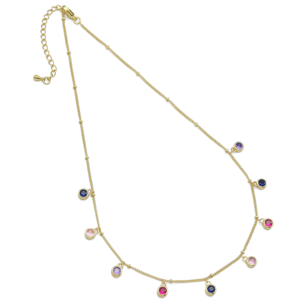 Colorful Round CZ Chain Adjustable Necklace, Sku#EF536