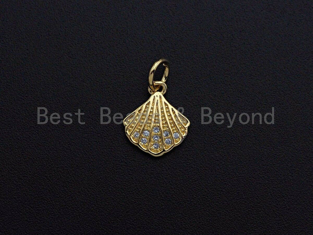 Clear CZ Micro Pave Scallop Shape Pendant Charm, Cubic Zirconia Sea Shell Charm, 10x12mm,sku#Z860