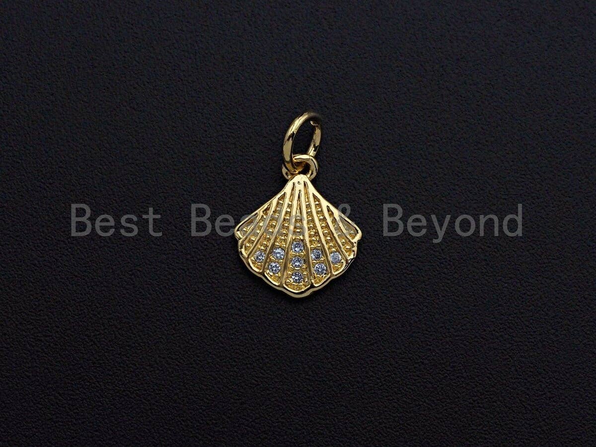 Clear CZ Micro Pave Scallop Shape Pendant Charm, Cubic Zirconia Sea Shell Charm, 10x12mm,sku#Z860