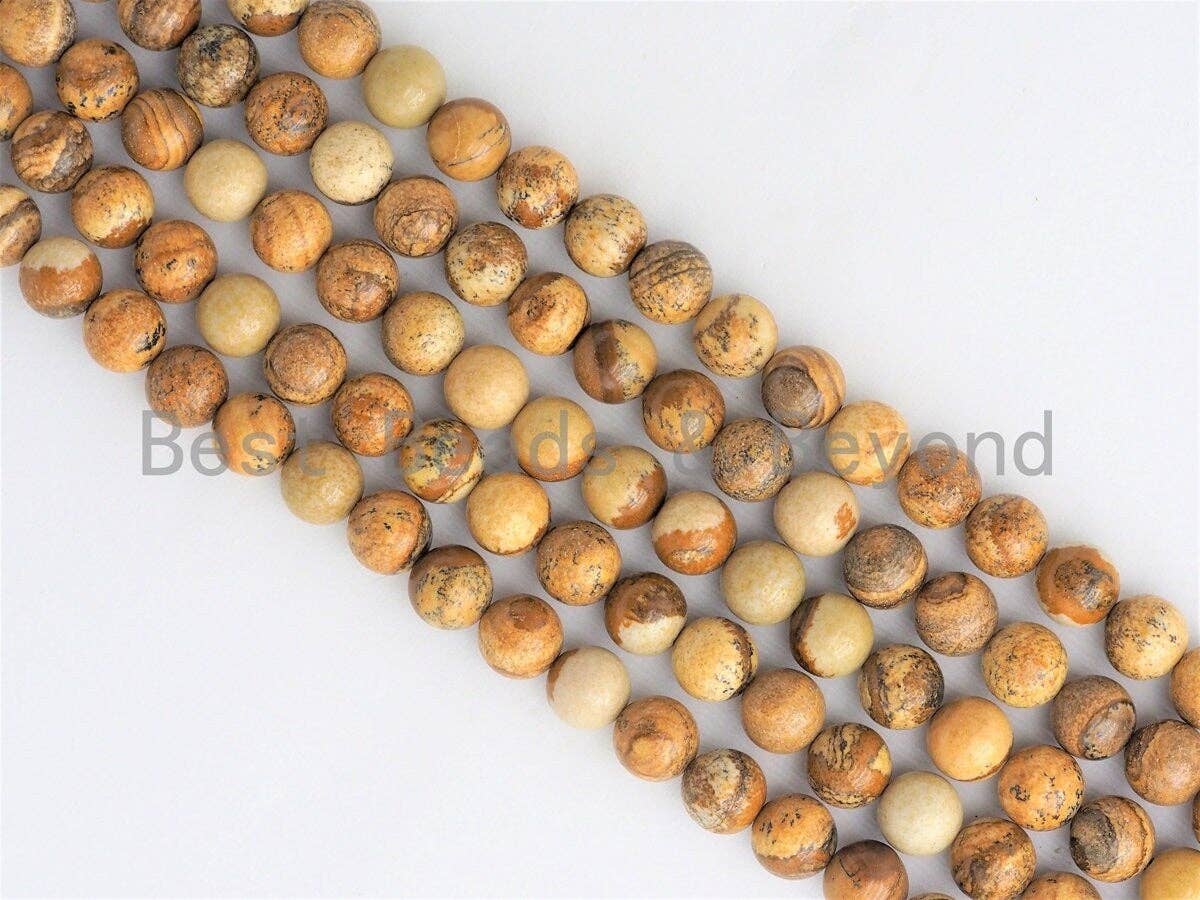 Quality Natural Picture Jasper Beads, Round Smooth 6mm/8mm/10mm/12mm beads, Brown Gemstone, 15.5inch strand, SKU#U424