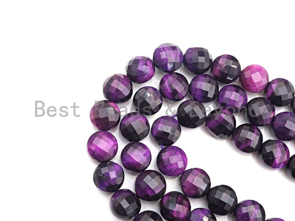 Double Sided Turtle Shell Cut Natural Purple Tiger Eye Coin Shape beads, 6mm/8mm/10mm Tiger eye Beads, 16" Full strand, Sku#UA21