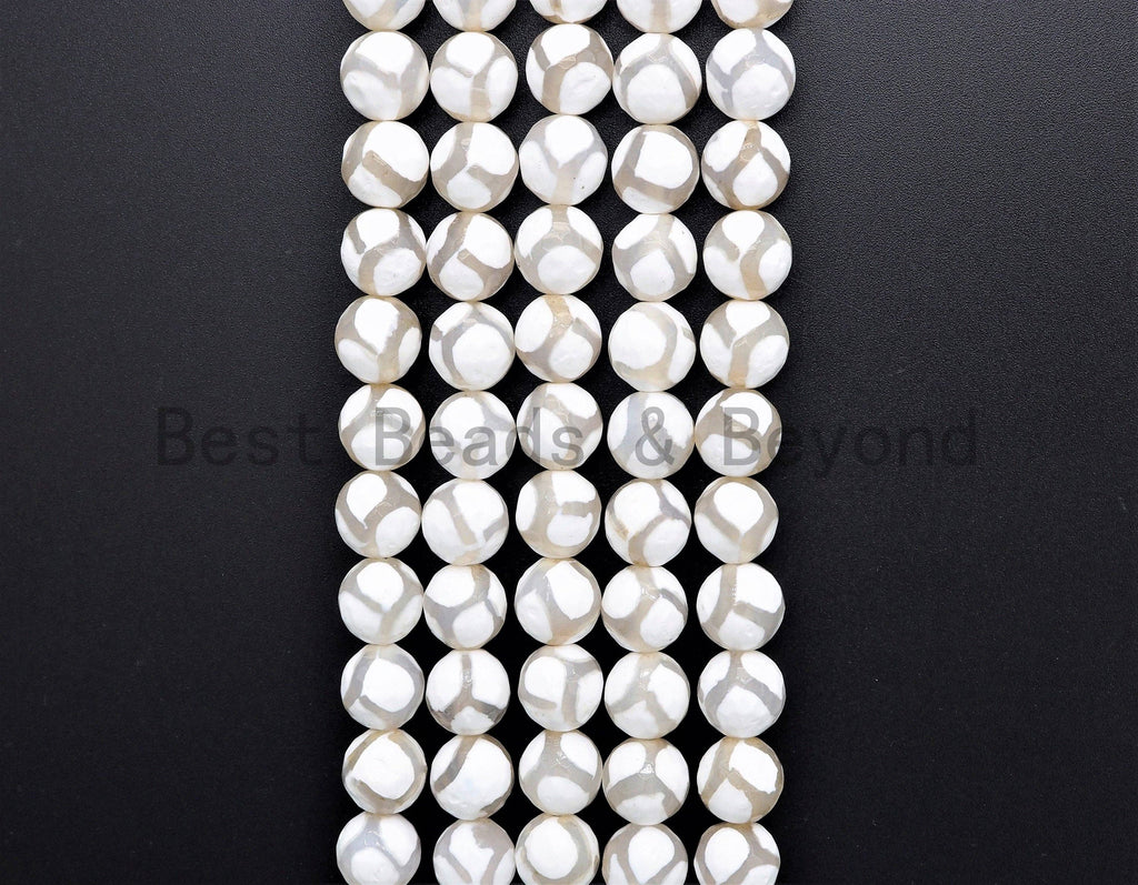 Quality Dzi White Agate beads, Round Faceted with Football line Beads, 6mm/8mm/10mm/12mm, Tibetan Agate,15.5inch strand, SKU#U403