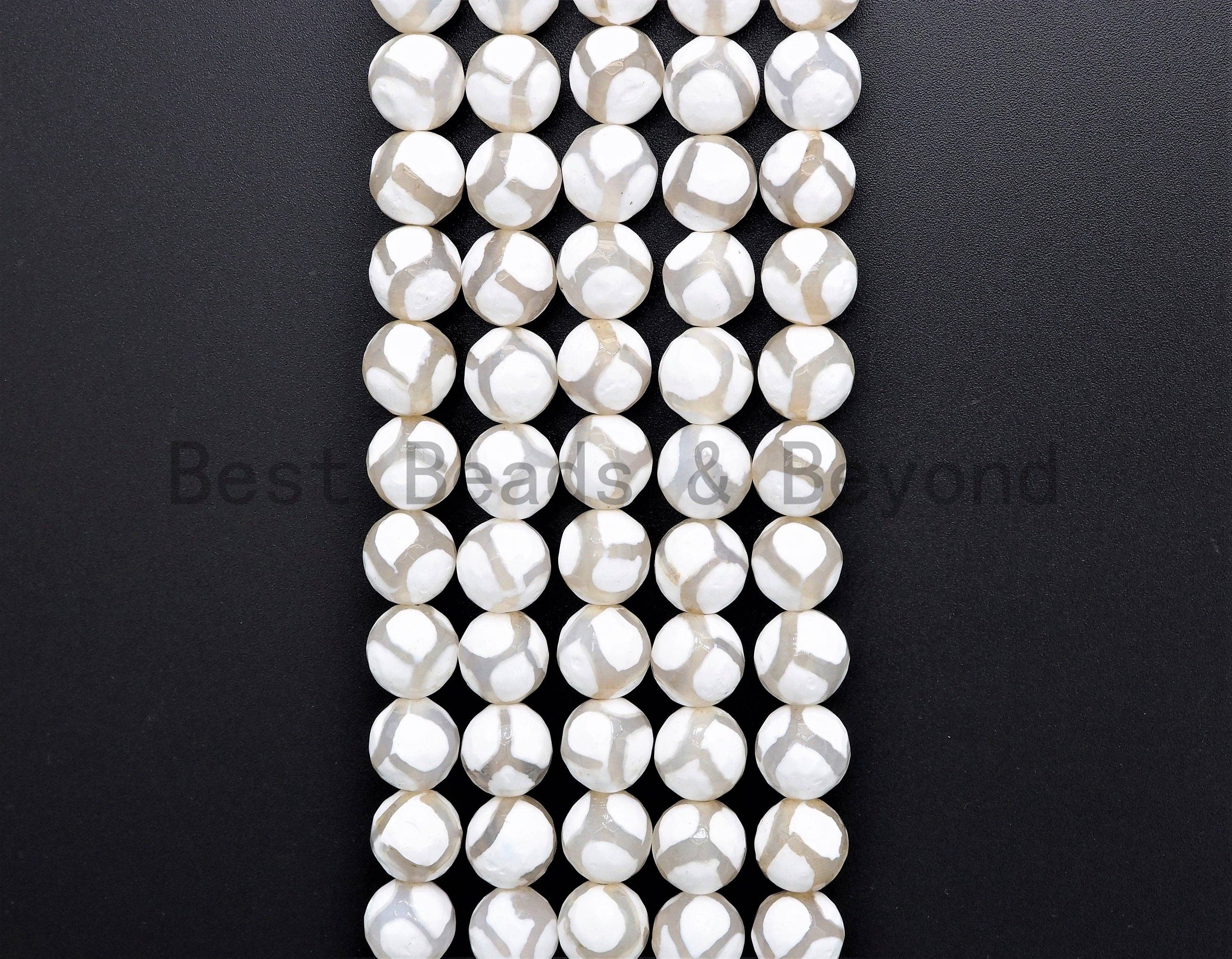 Quality Dzi White Agate beads, Round Faceted with Football line Beads, 6mm/8mm/10mm/12mm, Tibetan Agate,15.5inch strand, SKU#U403