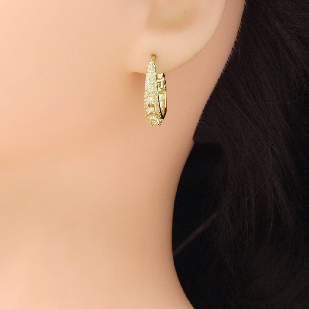 Square CZ Oval Drop Hoop Earrings, Sku#LD642