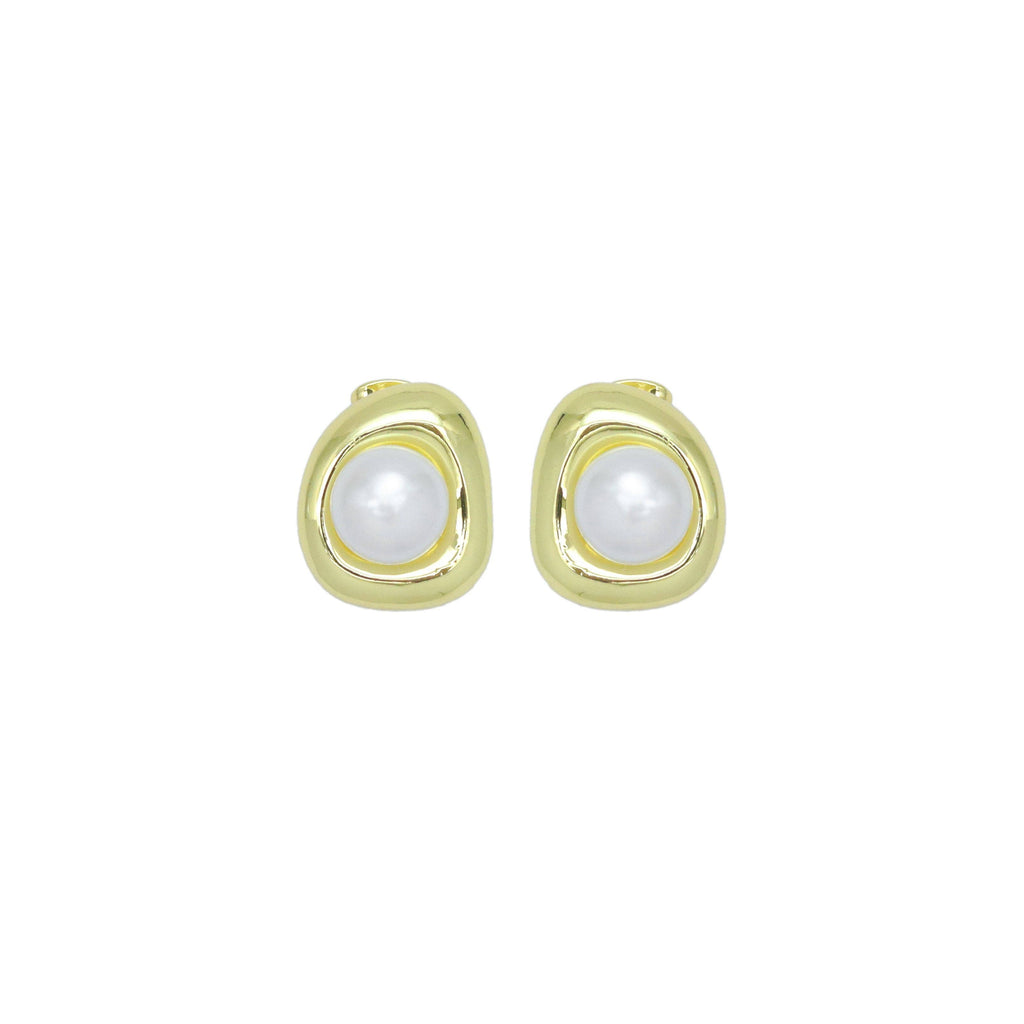 Gold White Pearl Stud Earrings, Sku#LX720