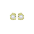 Gold White Pearl Stud Earrings, Sku#LX720