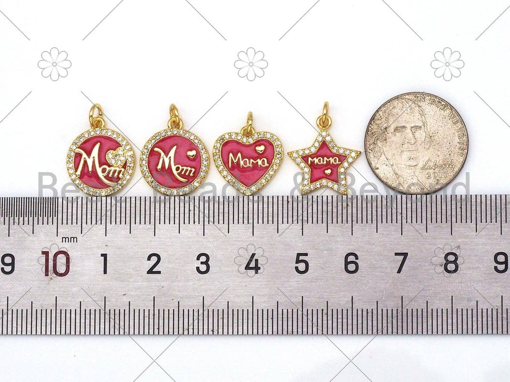 Colorful Enamel Mom Word On Round/Five Star/Heart Shape Pendant, 18K Gold Filled Micro Pave CZ Charm,Mother's Day Charm,14x17mm,Sku#L585