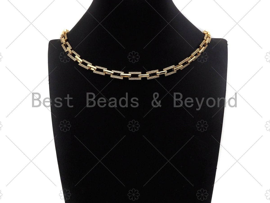 7x11mm CZ Thick Gold Paper Clip Chain by Yard, Sku#M375