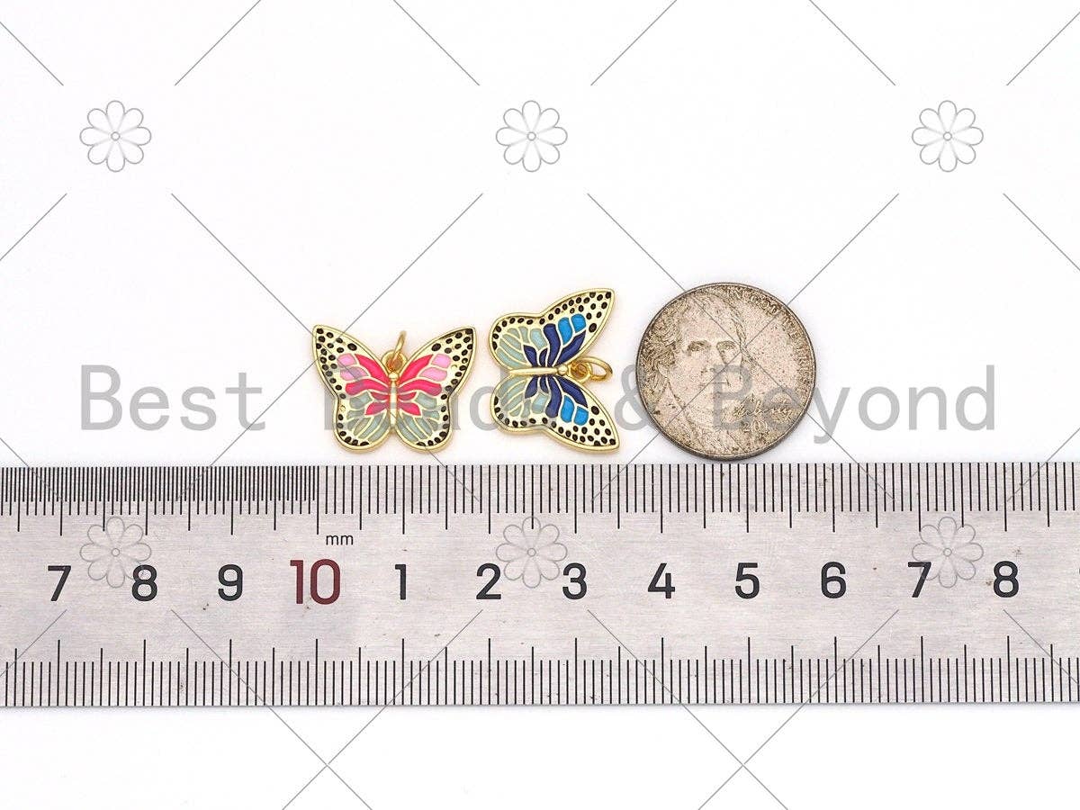 Colorful Enamel Butterfly Shape Pendant, 18K Gold Filled Butterfly Charm,Necklace Bracelet Charm Pendant,19x15mm,Sku#F1431