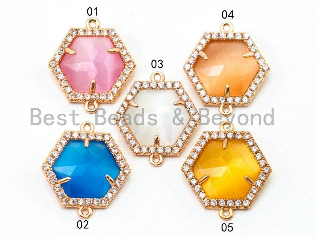 Connecteur hexagonal à facettes avec pierre œil-de-chat, réf. A81
