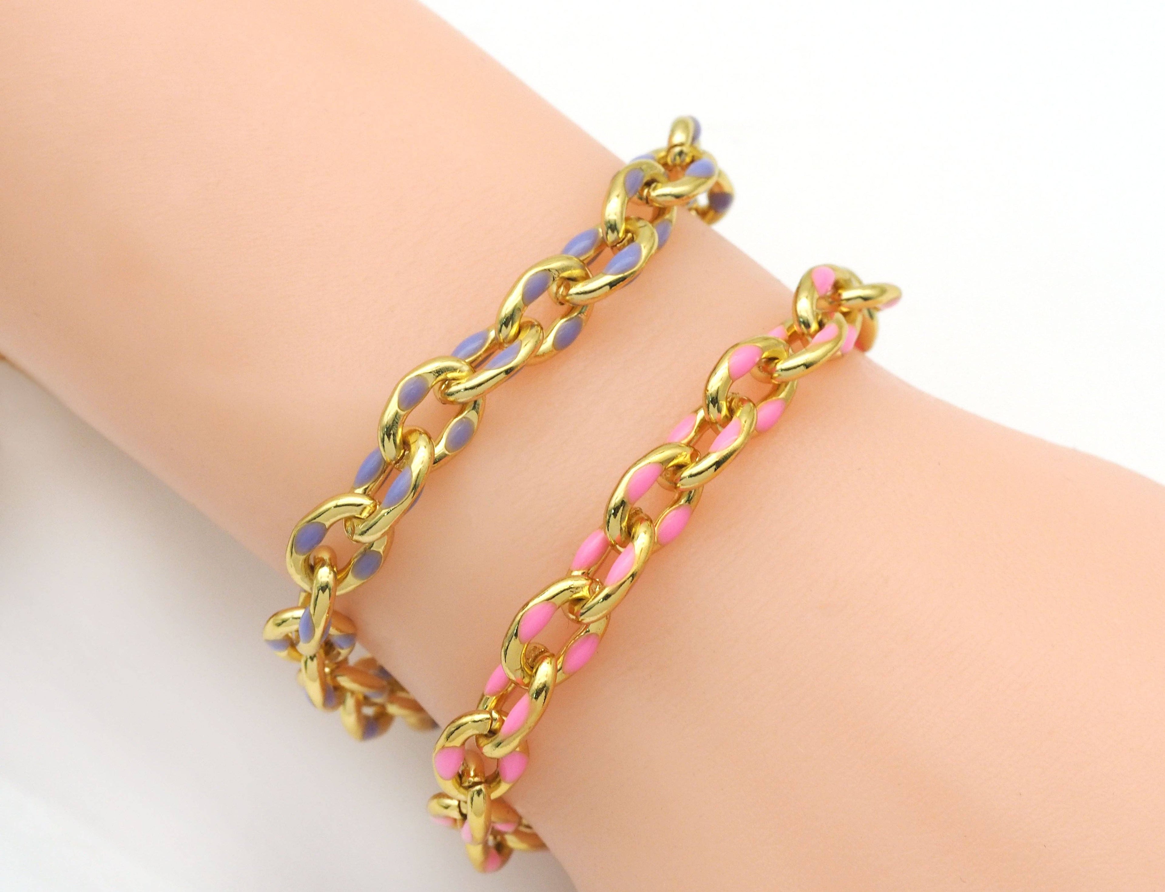 Enamel Link Chain Bracelet, Sku#EF254