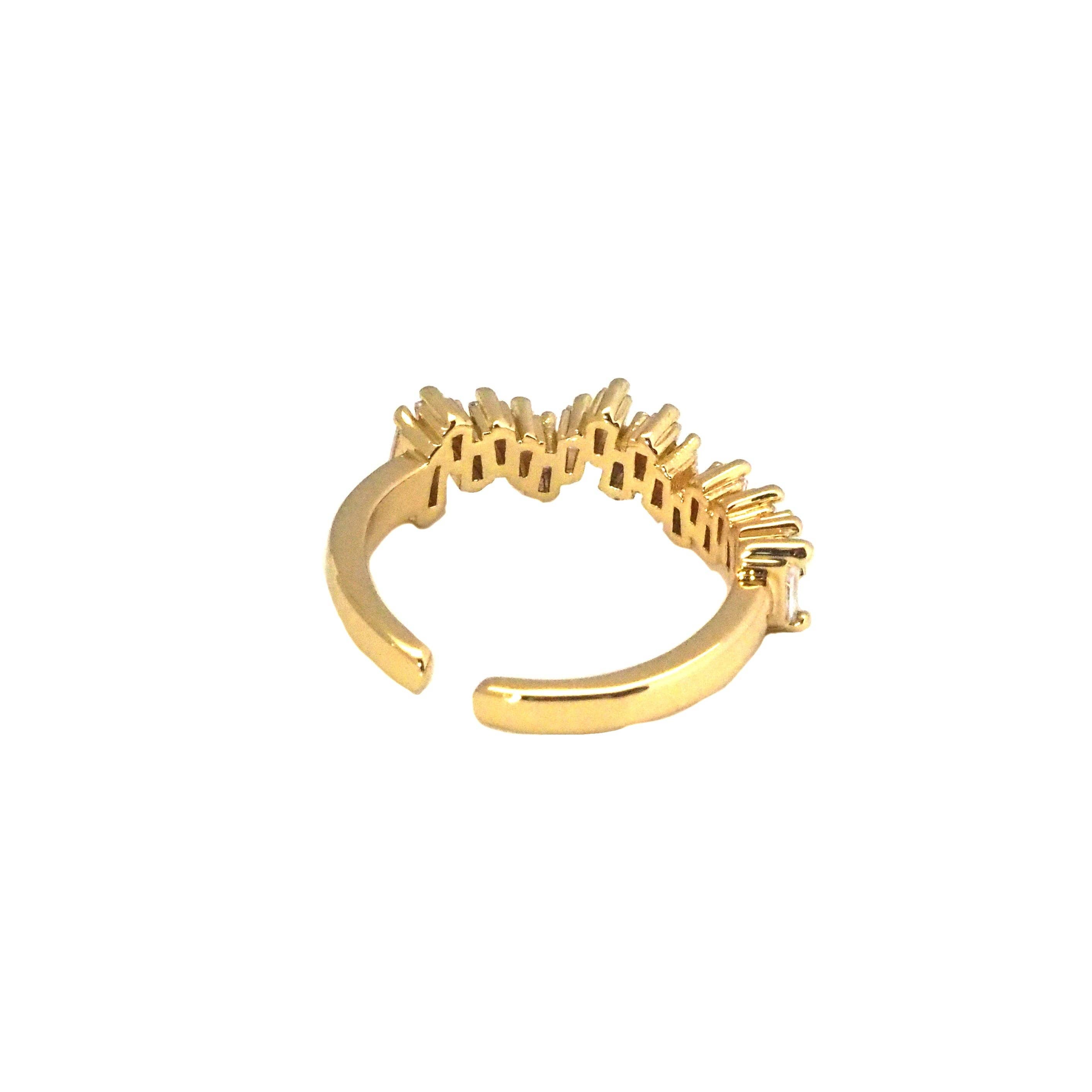 Gold Clear CZ Waveline Zigzag Baguette cz Adjustable Ring, Sku#LK794