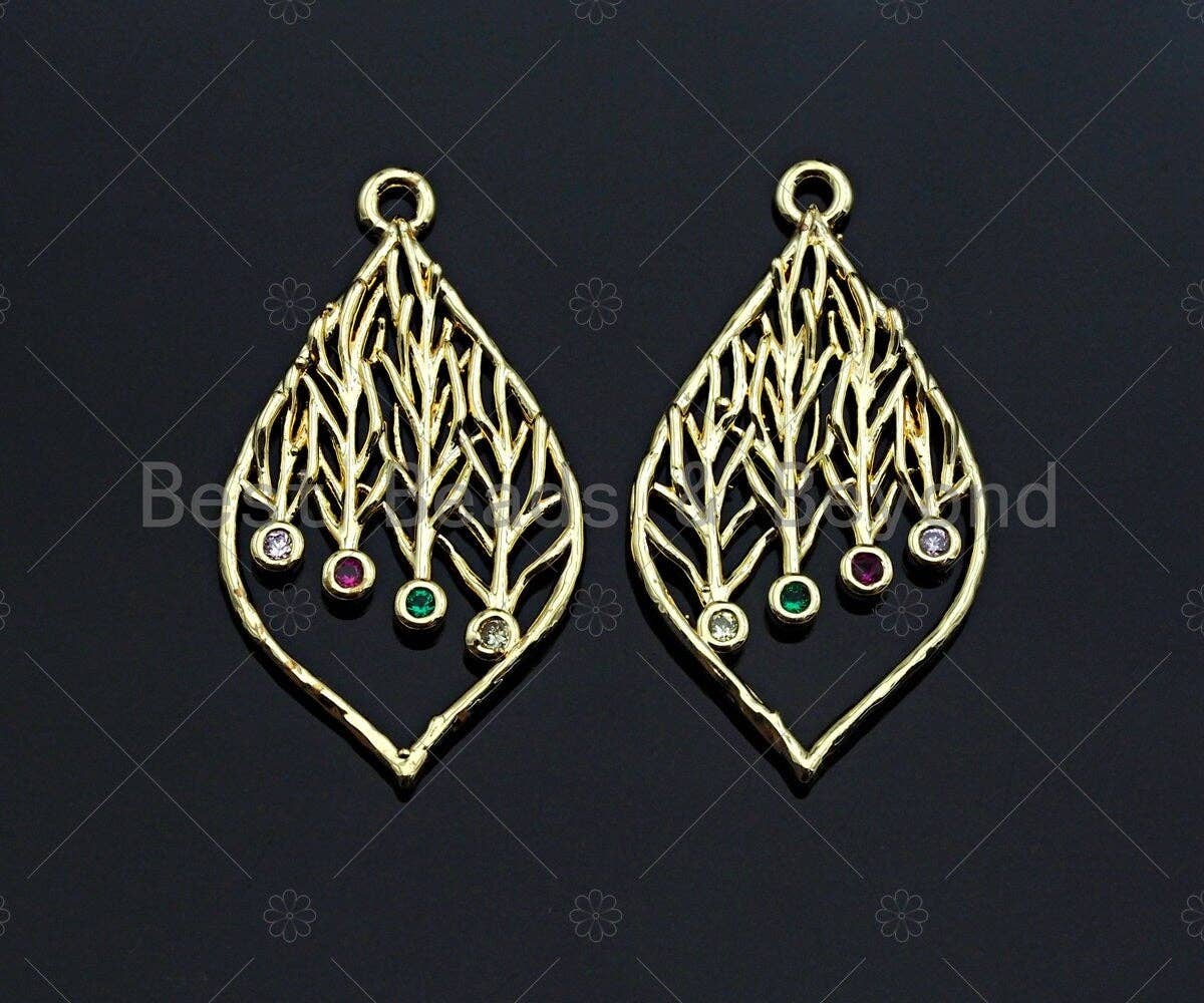 Filigree Colored Stone Gold Lacy Heart/Drop Charm, Brushed Gold Twisted Wire Charm Pendants for Earrings necklace making, sku#CP02