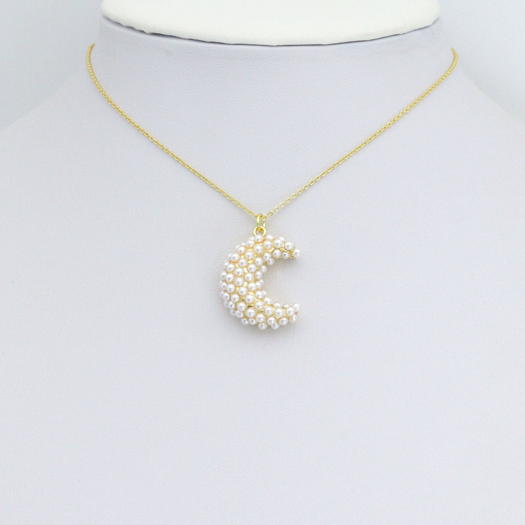 White Pearl Gold Cresent Moon Shape Charm Pendant, Sku#A458