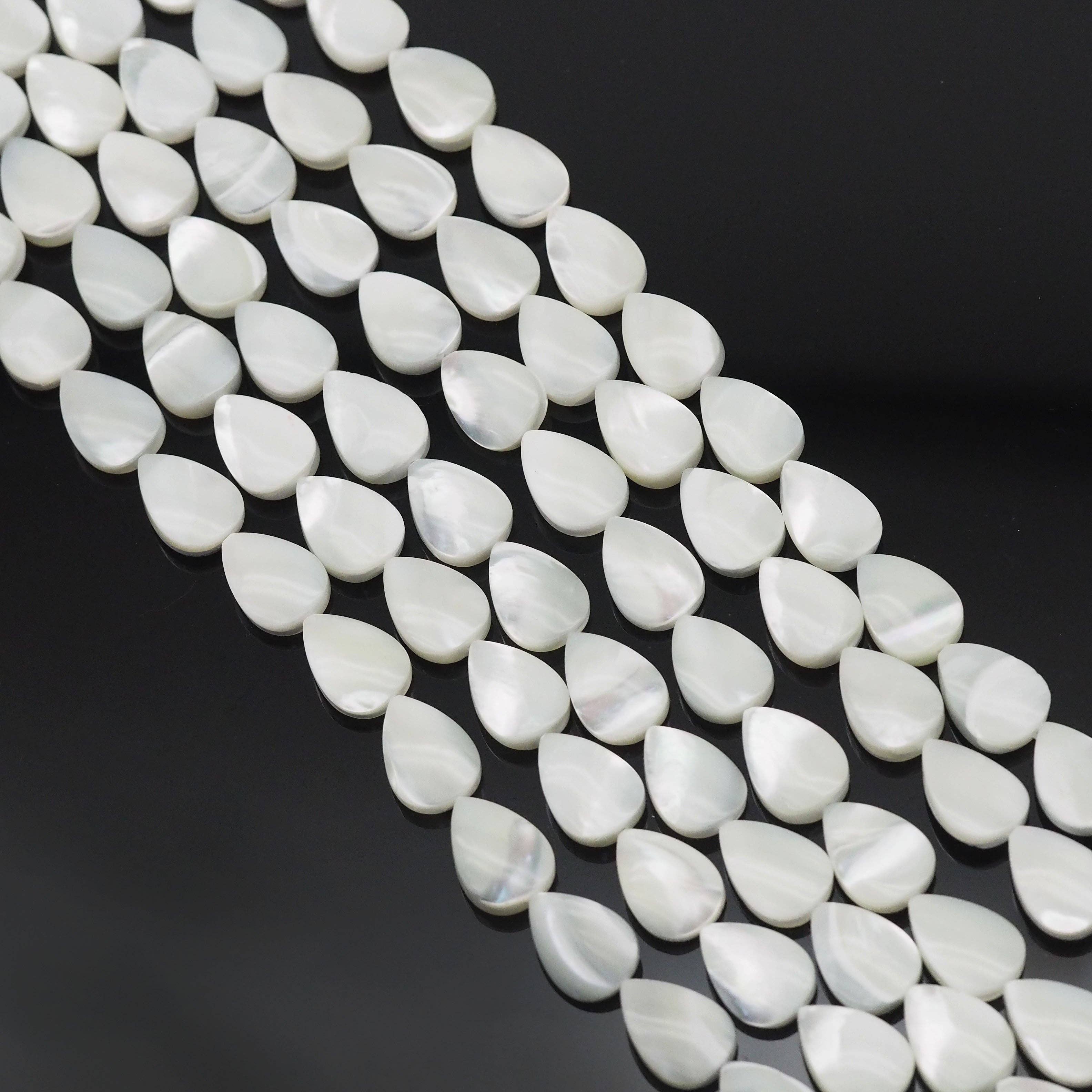 Flat Teardrop White Mother of Pearl Beads, Sku#T167