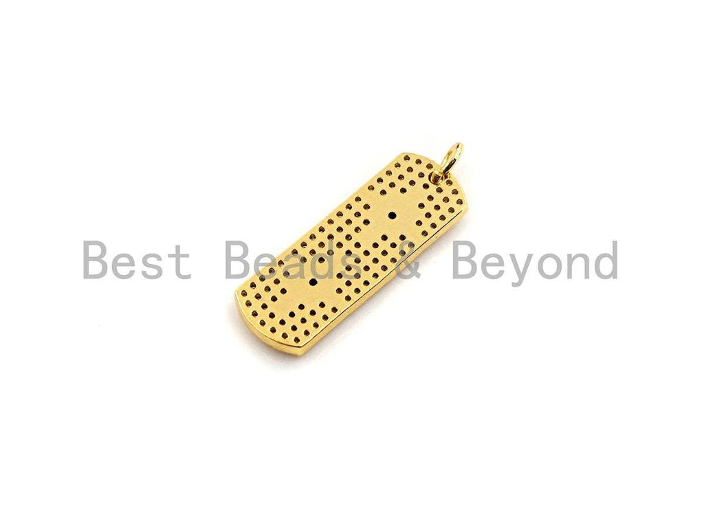 CZ Micro Pave Double North Star On Long Bar Pendant, Cubic Zirconia Strip Pendant, Micro pave Star pendant, 9x26mm, sku#Z768