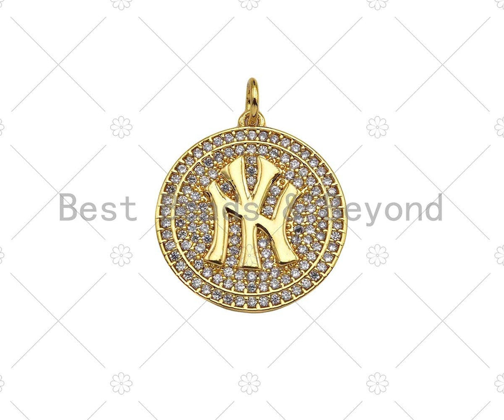 Gold Filled New York Yankees Logo On Round Cion Shape Pendant, 18K Gold Filled Medallion Charm,Necklace Bracelet Charm,20x22mm,Sku#F1399